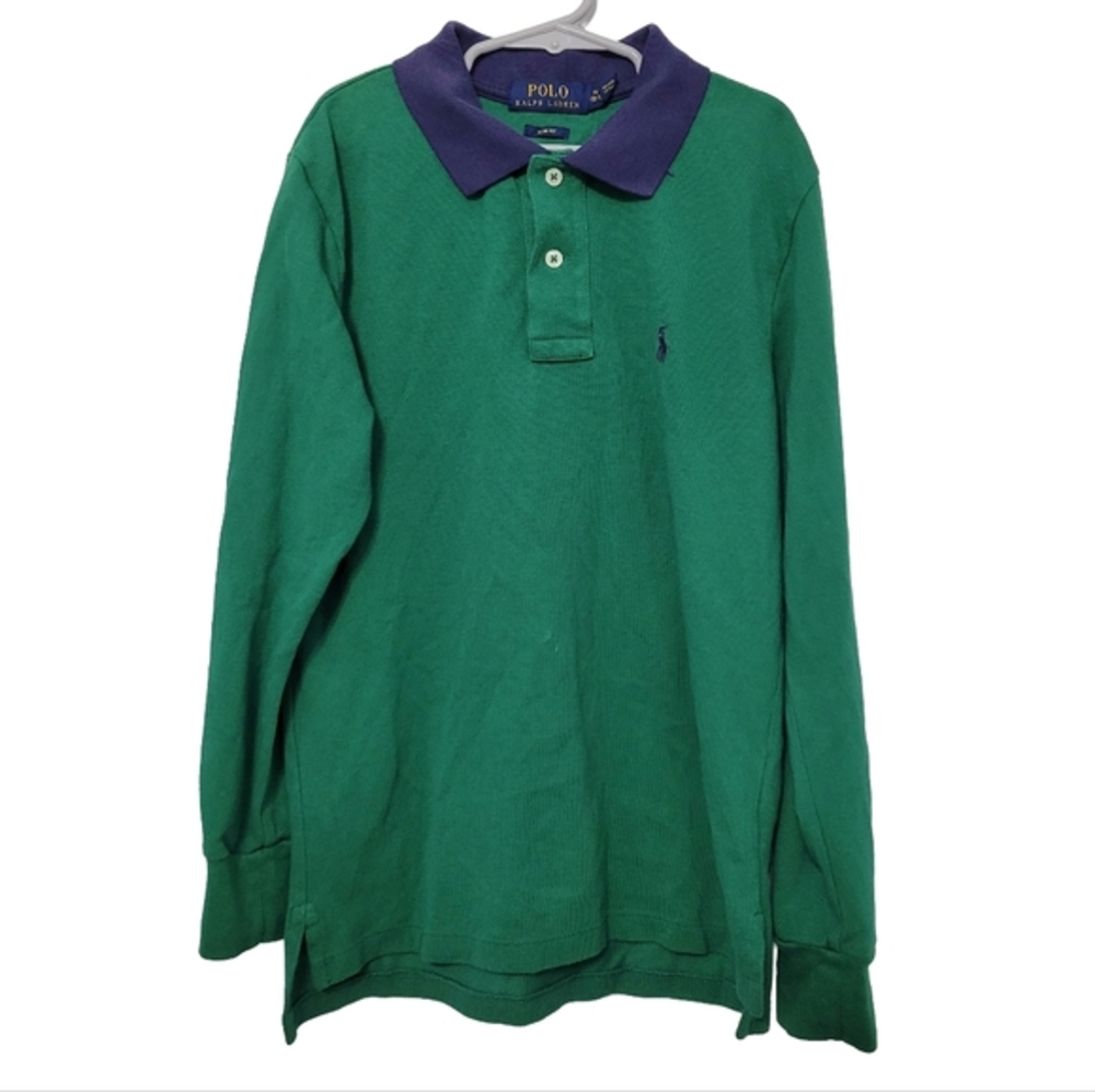 Polo Ralph Lauren Boys Green Long Sleeve Polo Shirt‎ Size M (10-12) Classic